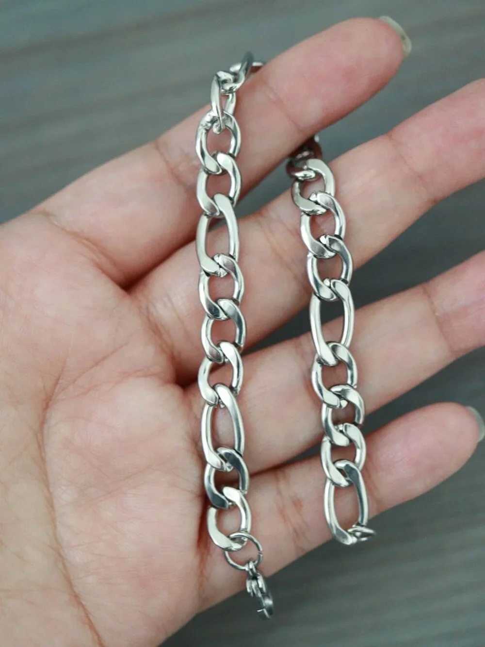 8mm Figaro Chain Bracelet Silver Stainless Steel